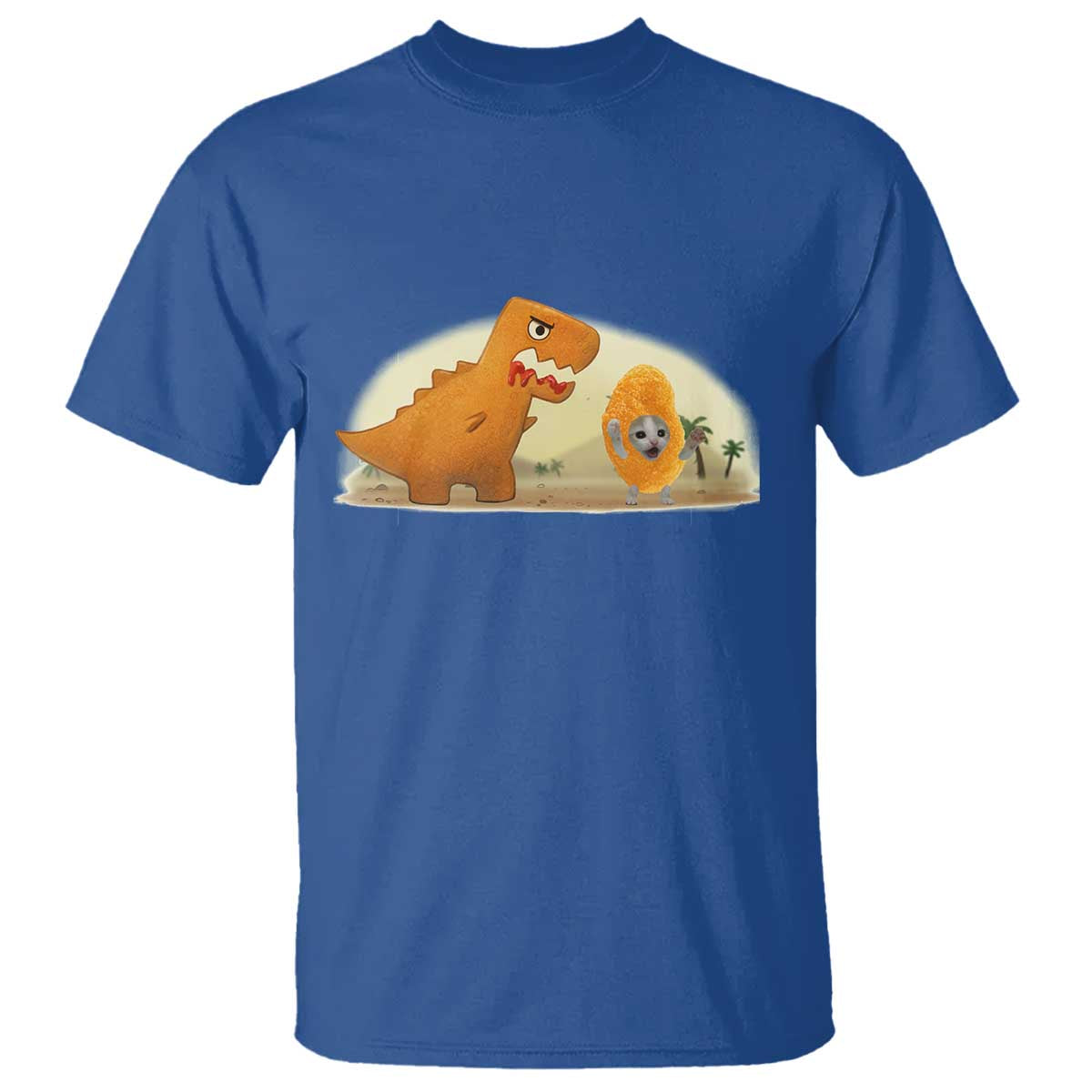 Dino Nuggets Chasing Cat T Shirt Funny Nugget Lover Gift - Wonder Print Shop