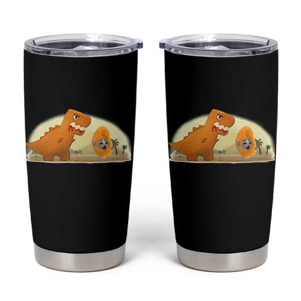 Dino Nuggets Chasing Cat Tumbler Cup Funny Nugget Lover Gift