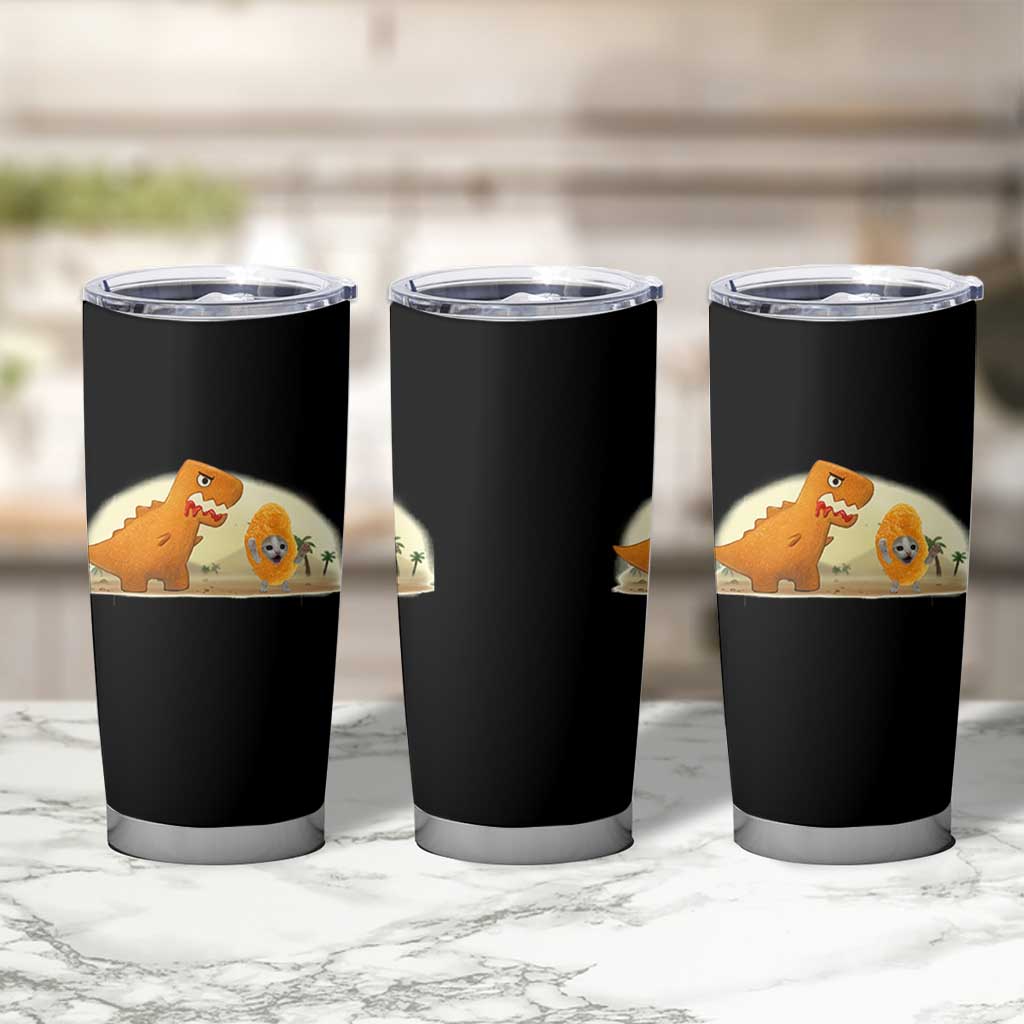 Dino Nuggets Chasing Cat Tumbler Cup Funny Nugget Lover Gift
