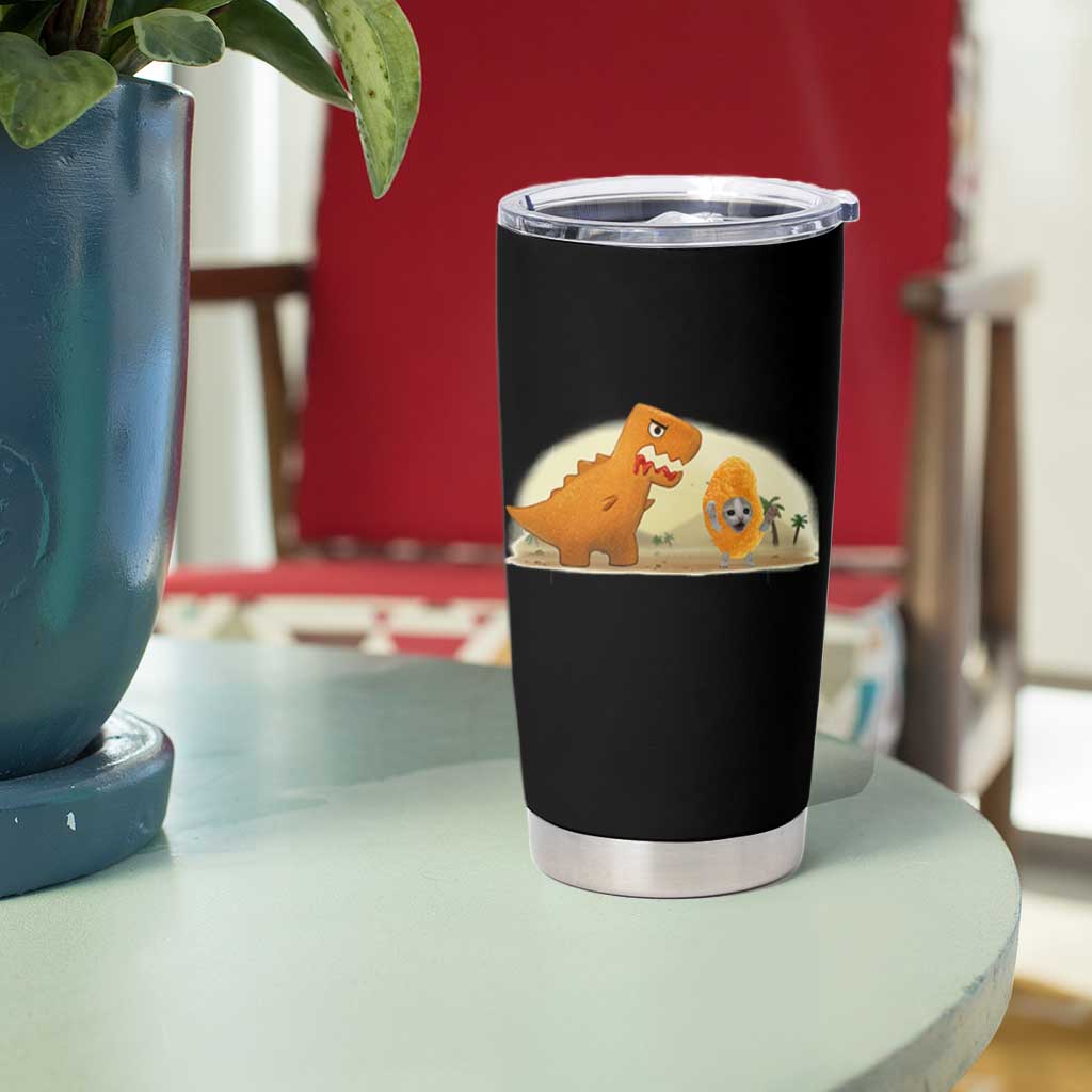 Dino Nuggets Chasing Cat Tumbler Cup Funny Nugget Lover Gift