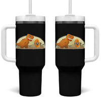 Dino Nuggets Chasing Cat Tumbler With Handle Funny Nugget Lover Gift