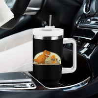Dino Nuggets Chasing Cat Tumbler With Handle Funny Nugget Lover Gift