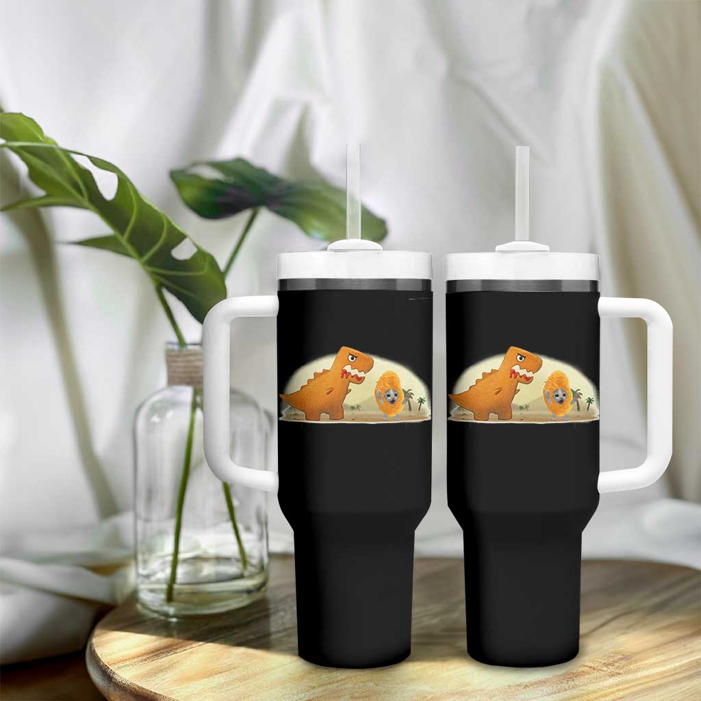 Dino Nuggets Chasing Cat Tumbler With Handle Funny Nugget Lover Gift