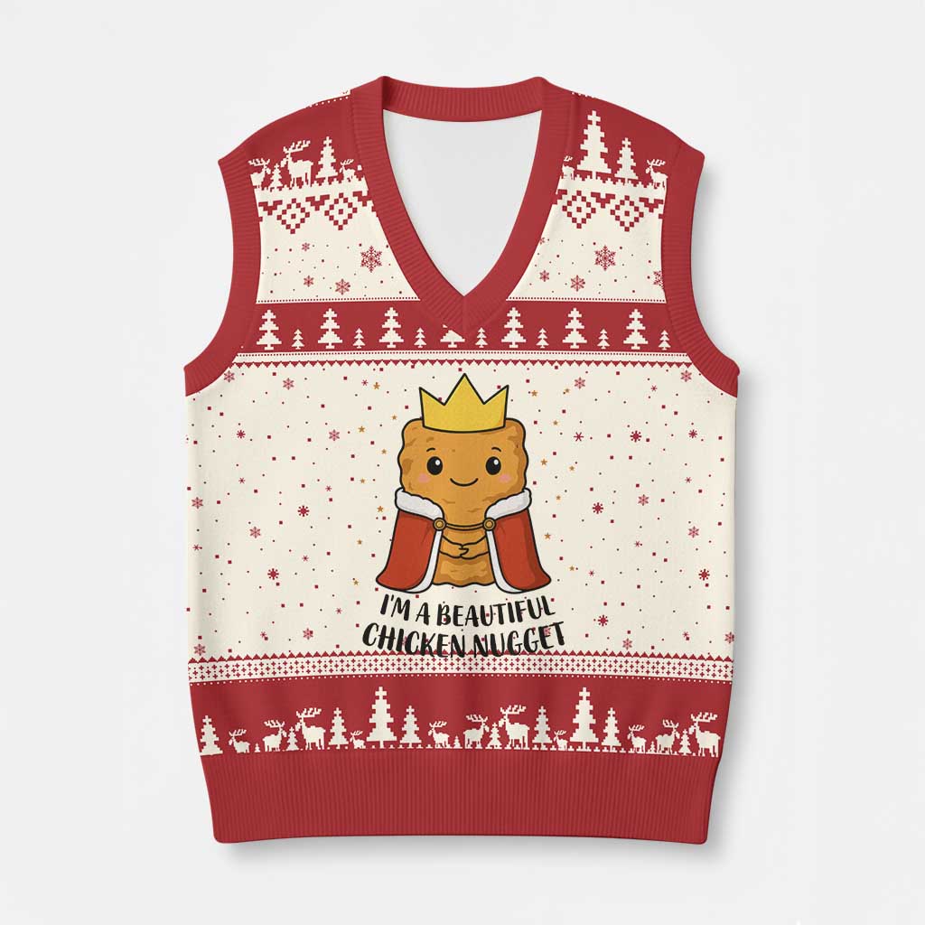 I'm A Beautiful Chicken Nugget V-Neck Knit Sweater Vest Food Humor Gift - Wonder Print Shop