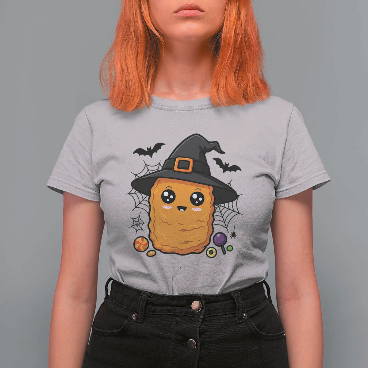 Halloween Nugget With Witch Hat T Shirt For Women Funny Food Gift - Wonder Print Shop