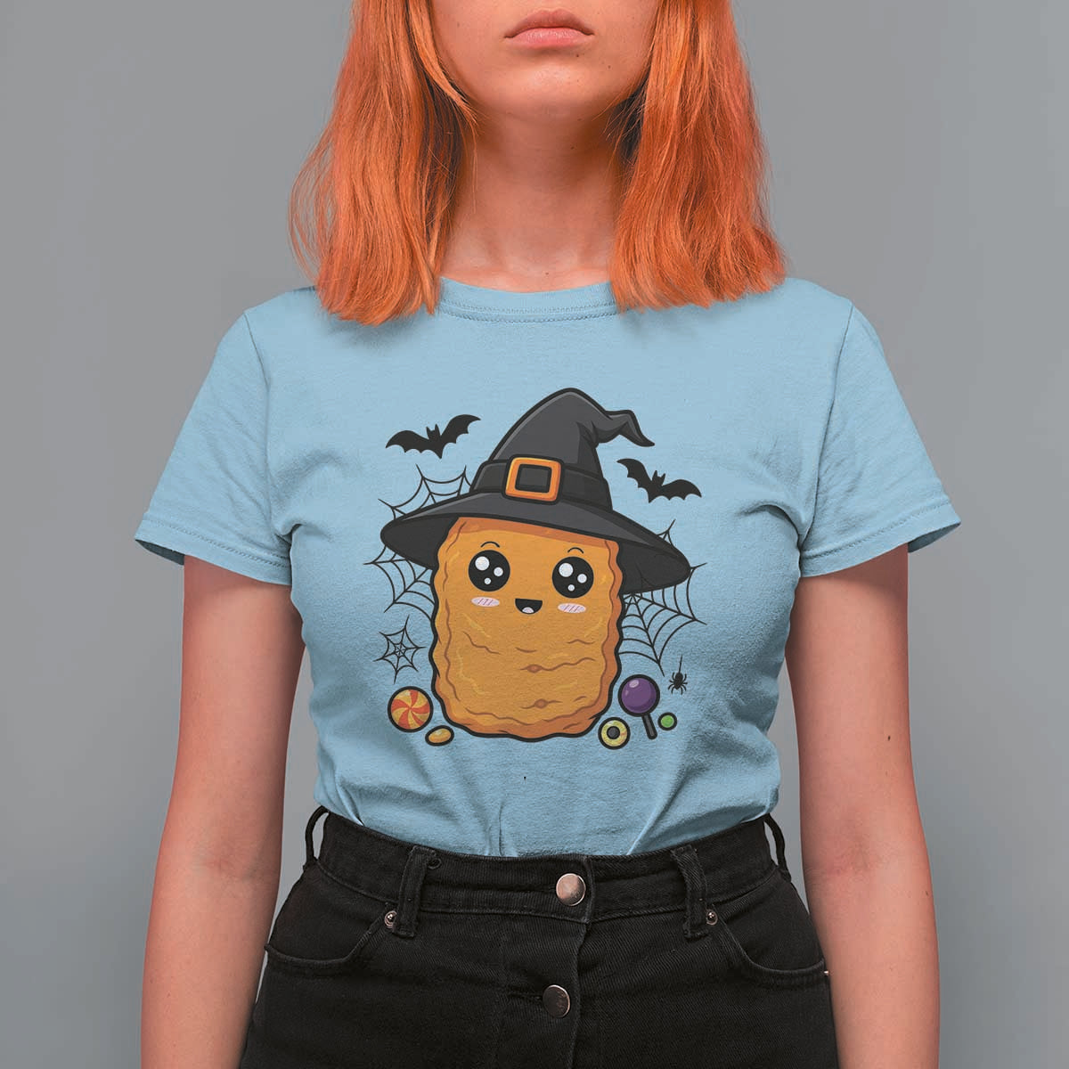 Halloween Nugget With Witch Hat T Shirt For Women Funny Food Gift - Wonder Print Shop
