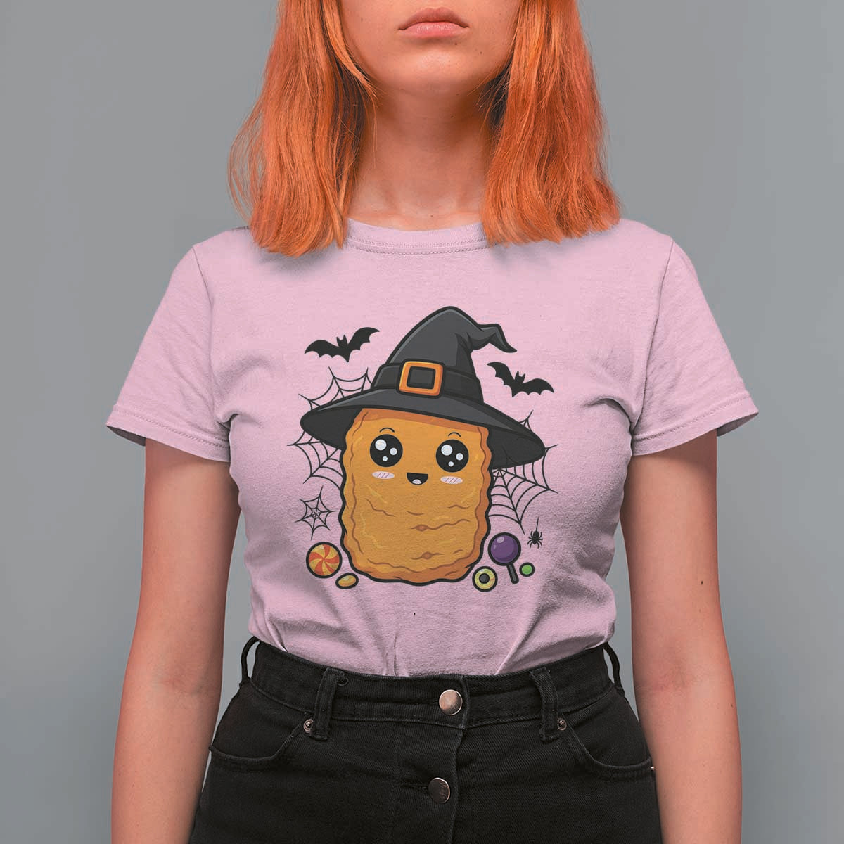 Halloween Nugget With Witch Hat T Shirt For Women Funny Food Gift - Wonder Print Shop