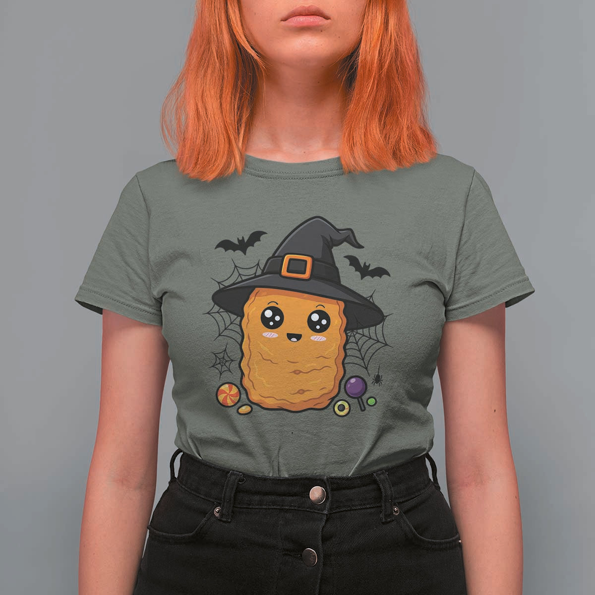 Halloween Nugget With Witch Hat T Shirt For Women Funny Food Gift - Wonder Print Shop