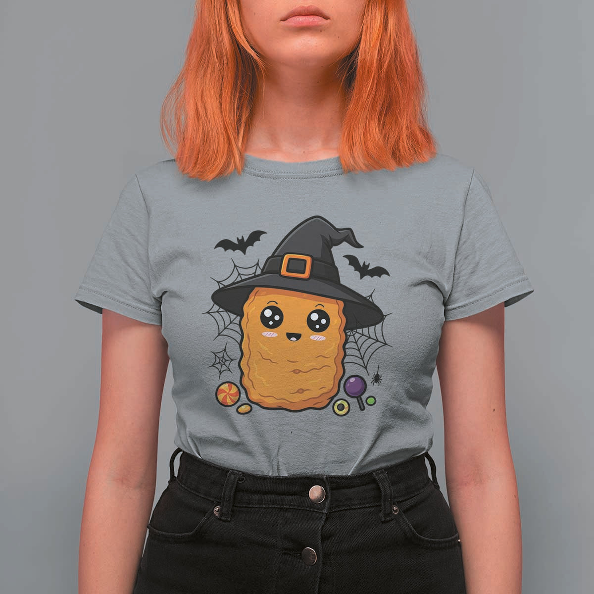 Halloween Nugget With Witch Hat T Shirt For Women Funny Food Gift - Wonder Print Shop