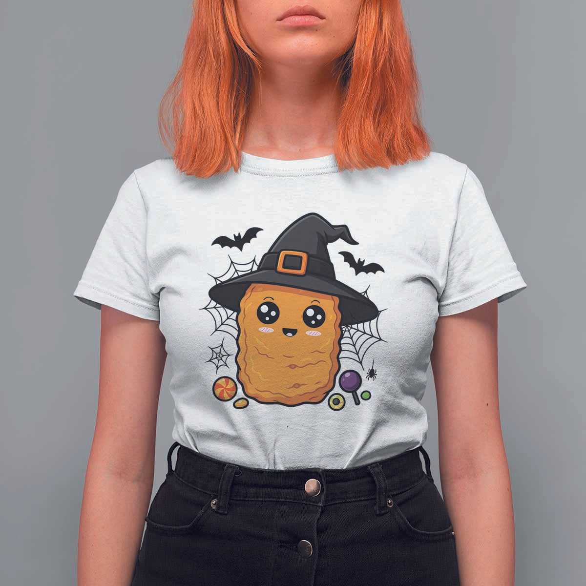 Halloween Nugget With Witch Hat T Shirt For Women Funny Food Gift - Wonder Print Shop