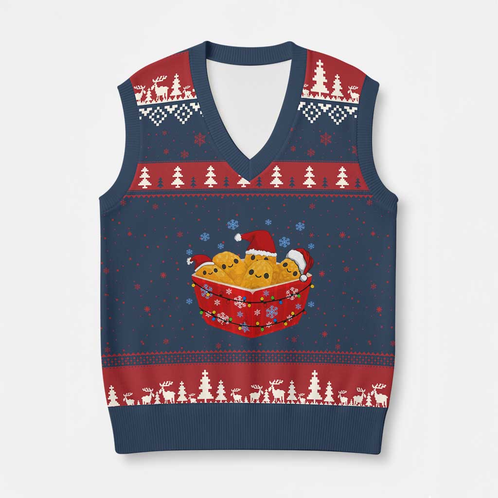 Xmas Chicken Nuggets V-Neck Knit Sweater Vest Funny Food Lover Gift - Wonder Print Shop