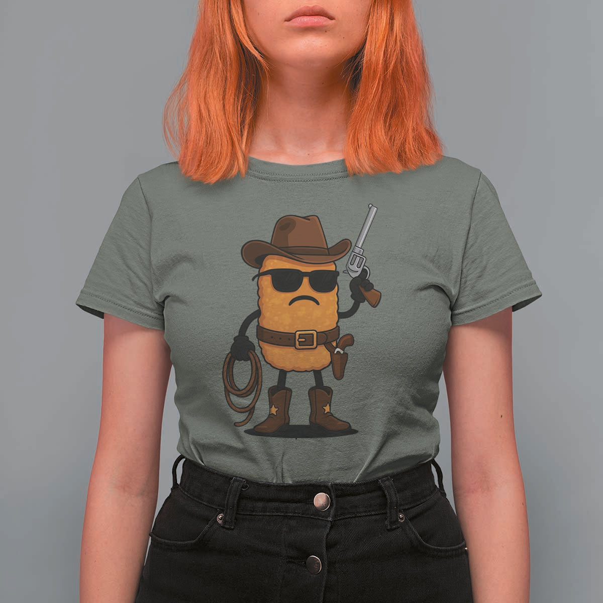 Cowboy Chicken Nugget T Shirt For Women Funny Food Gift - Wonder Print Shop