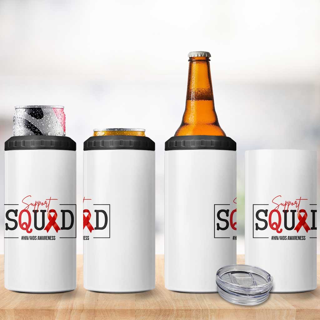 Support Squad Red Ribbon HIV AIDS Awareness Month Gift 4 in 1 Can Cooler Tumbler - Wonder Print Shop