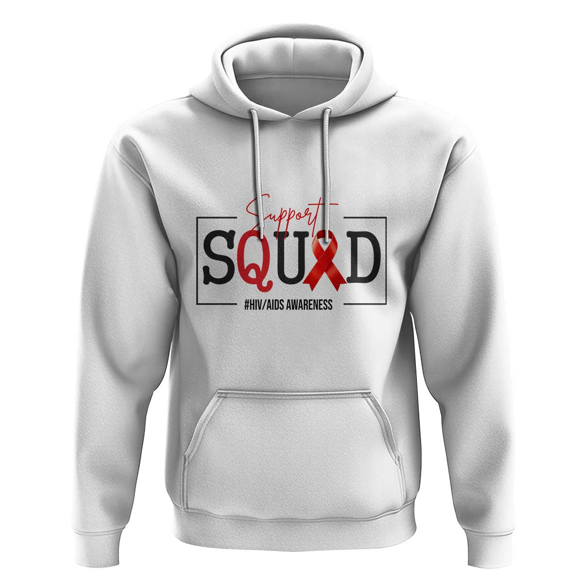 Support Squad Red Ribbon HIV AIDS Awareness Month Gift Hoodie - Wonder Print Shop