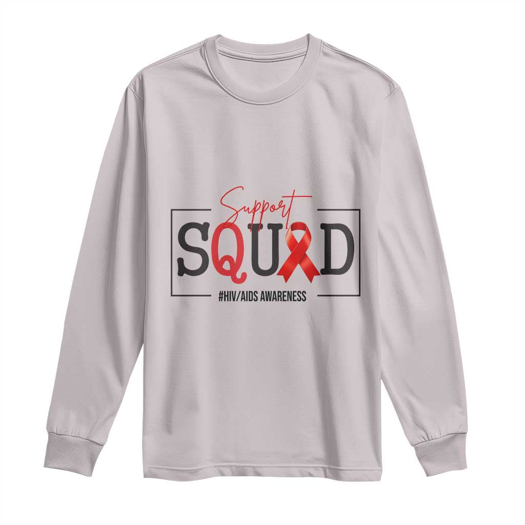 Support Squad Red Ribbon HIV AIDS Awareness Month Gift Long Sleeve Shirt - Wonder Print Shop