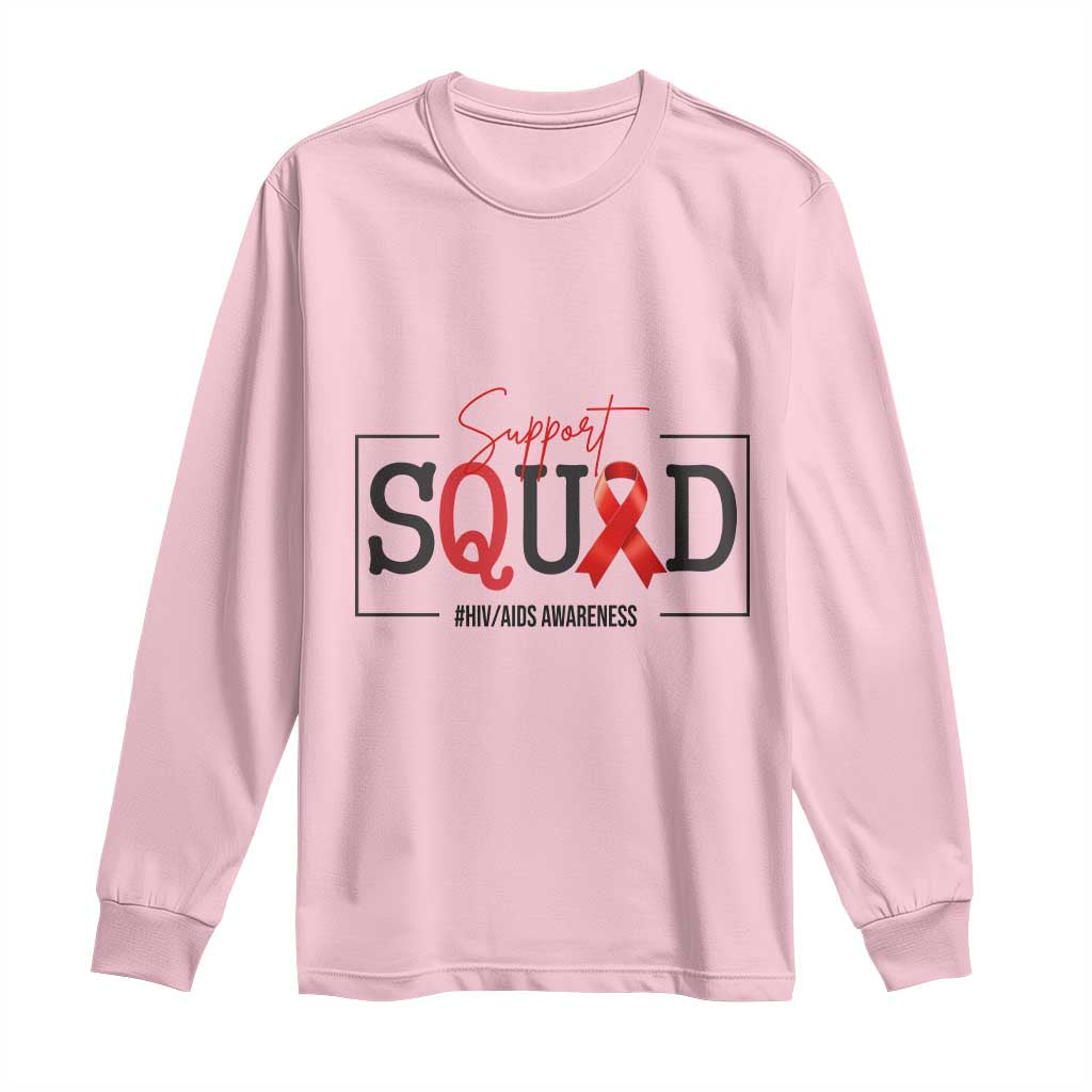 Support Squad Red Ribbon HIV AIDS Awareness Month Gift Long Sleeve Shirt - Wonder Print Shop