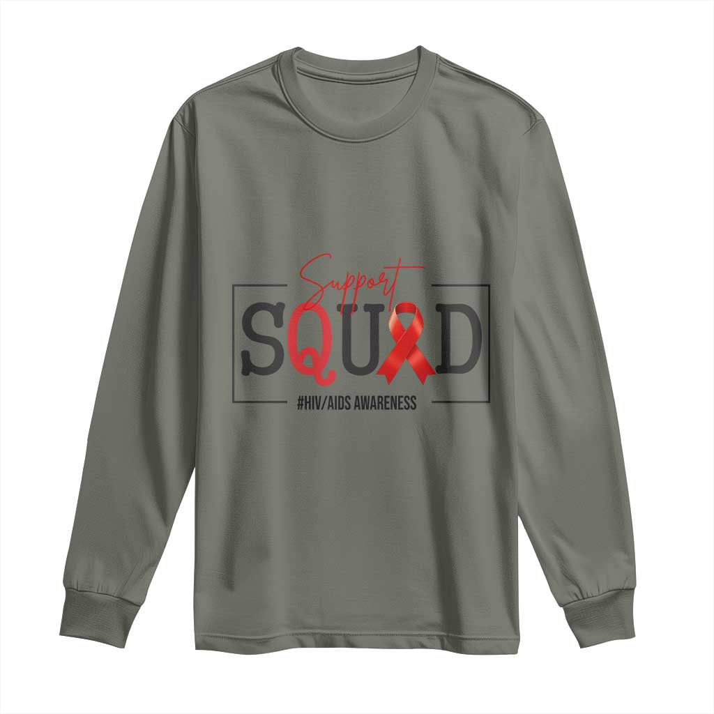 Support Squad Red Ribbon HIV AIDS Awareness Month Gift Long Sleeve Shirt - Wonder Print Shop