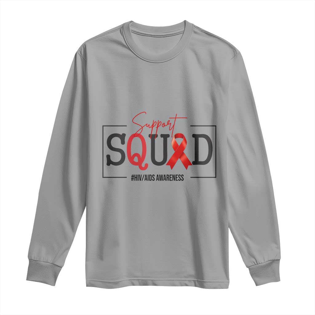 Support Squad Red Ribbon HIV AIDS Awareness Month Gift Long Sleeve Shirt - Wonder Print Shop