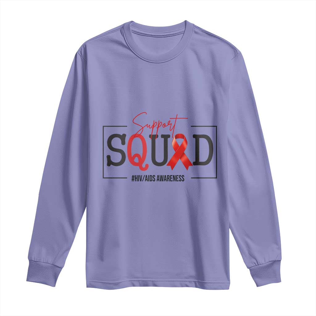 Support Squad Red Ribbon HIV AIDS Awareness Month Gift Long Sleeve Shirt - Wonder Print Shop