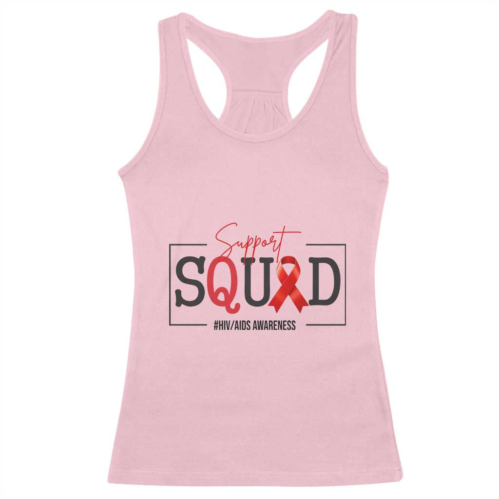 Support Squad Red Ribbon HIV AIDS Awareness Month Gift Racerback Tank Top - Wonder Print Shop