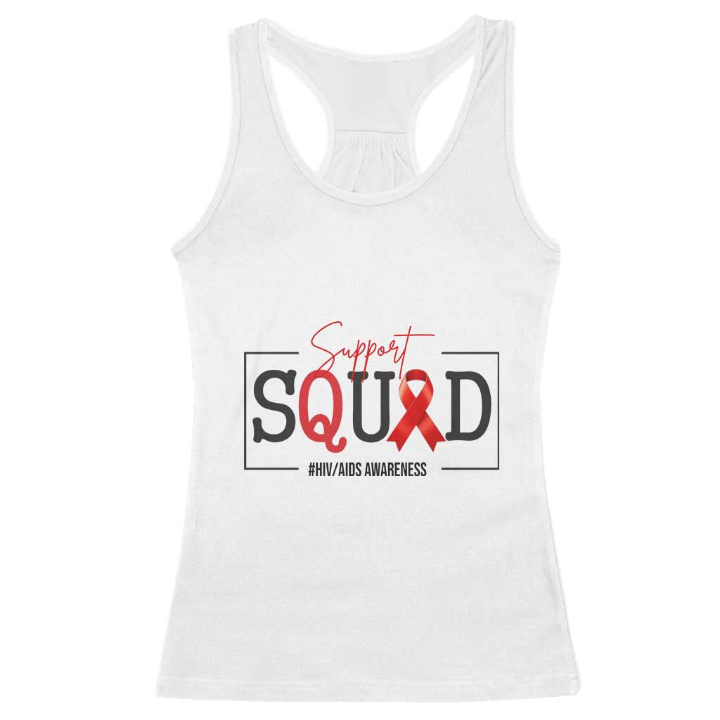 Support Squad Red Ribbon HIV AIDS Awareness Month Gift Racerback Tank Top - Wonder Print Shop