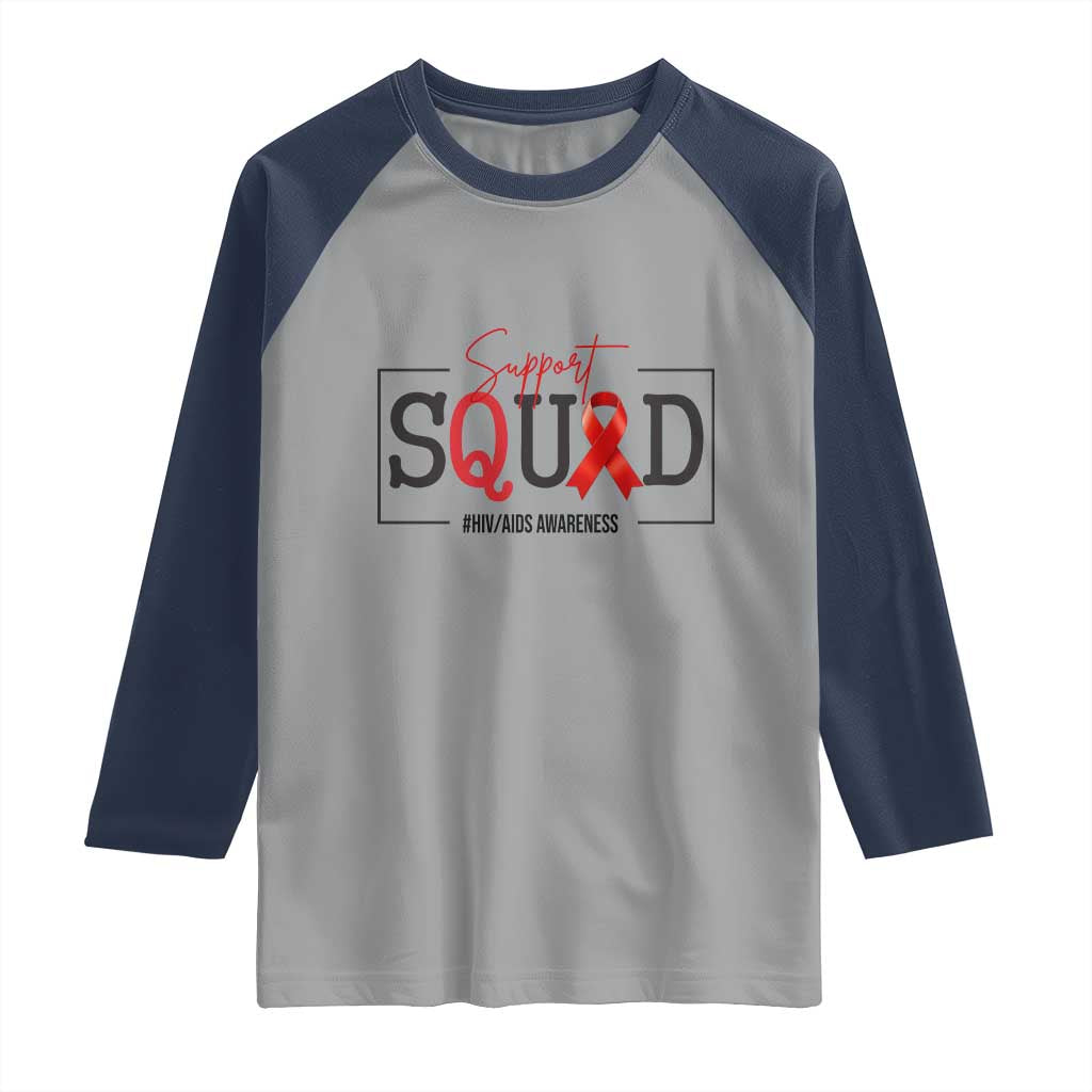 Support Squad Red Ribbon HIV AIDS Awareness Month Gift Raglan Shirt - Wonder Print Shop