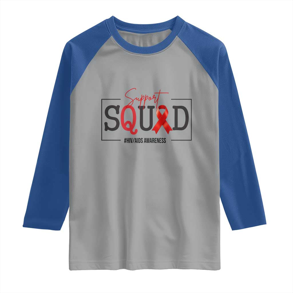 Support Squad Red Ribbon HIV AIDS Awareness Month Gift Raglan Shirt - Wonder Print Shop