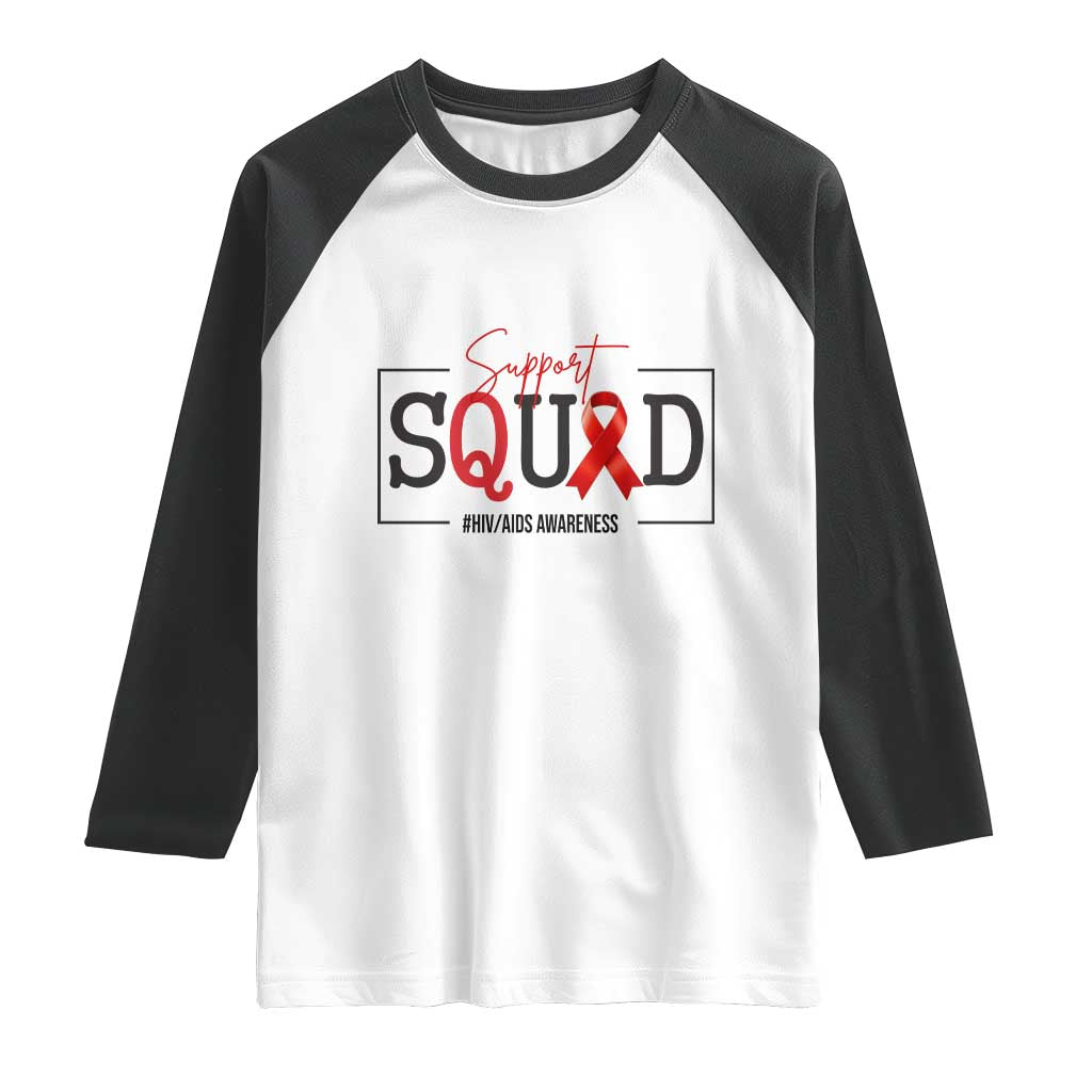 Support Squad Red Ribbon HIV AIDS Awareness Month Gift Raglan Shirt - Wonder Print Shop