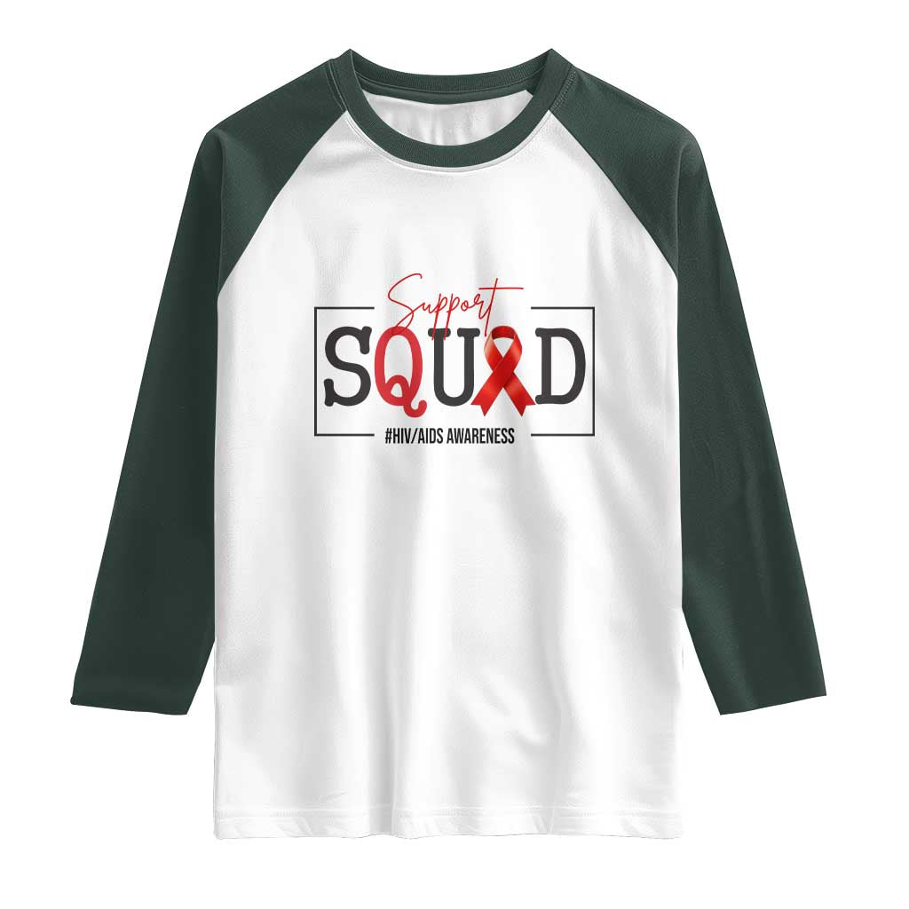 Support Squad Red Ribbon HIV AIDS Awareness Month Gift Raglan Shirt - Wonder Print Shop