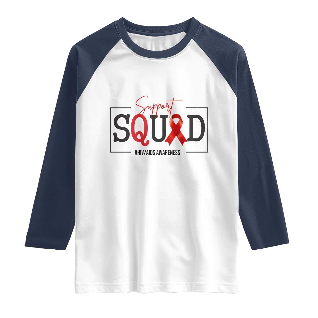 Support Squad Red Ribbon HIV AIDS Awareness Month Gift Raglan Shirt - Wonder Print Shop