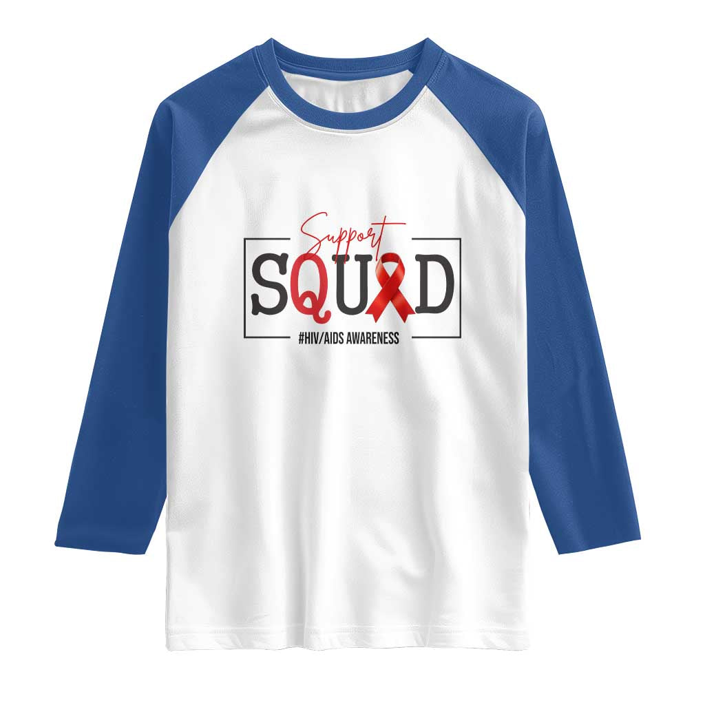 Support Squad Red Ribbon HIV AIDS Awareness Month Gift Raglan Shirt - Wonder Print Shop