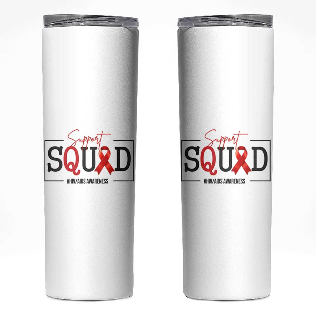 Support Squad Red Ribbon HIV AIDS Awareness Month Gift Skinny Tumbler - Wonder Print Shop