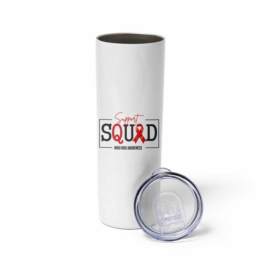 Support Squad Red Ribbon HIV AIDS Awareness Month Gift Skinny Tumbler - Wonder Print Shop