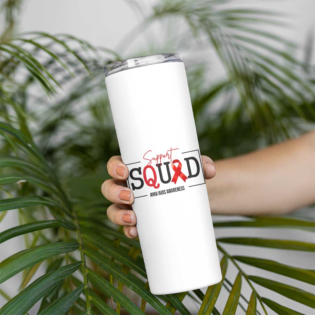 Support Squad Red Ribbon HIV AIDS Awareness Month Gift Skinny Tumbler - Wonder Print Shop