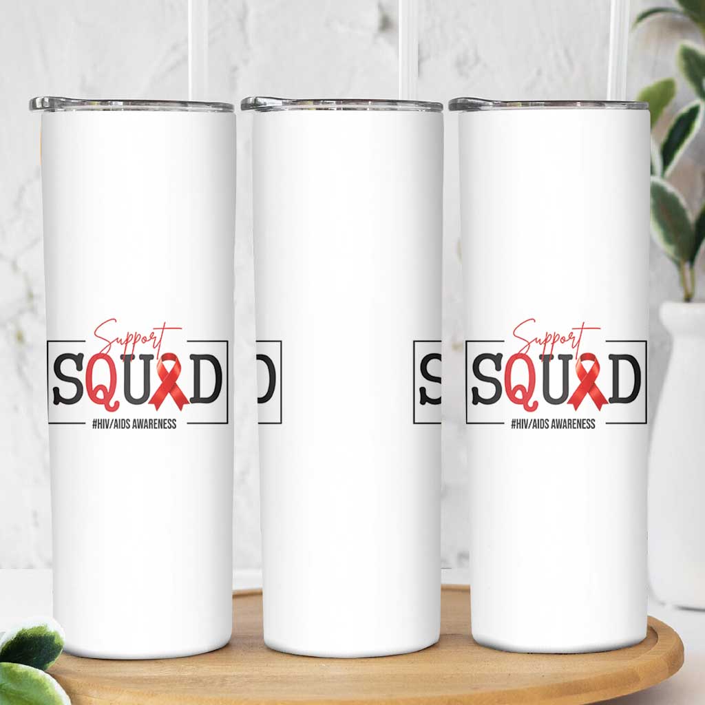 Support Squad Red Ribbon HIV AIDS Awareness Month Gift Skinny Tumbler - Wonder Print Shop