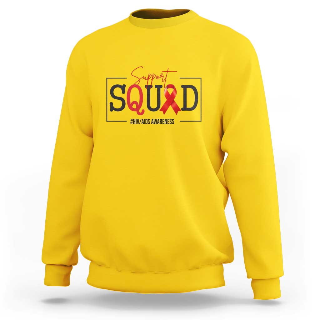 Support Squad Red Ribbon HIV AIDS Awareness Month Gift Sweatshirt - Wonder Print Shop