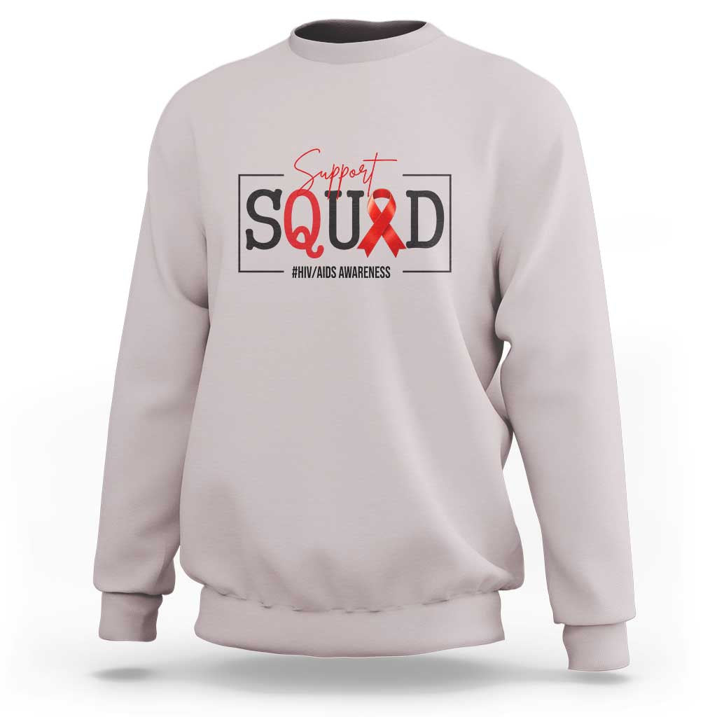Support Squad Red Ribbon HIV AIDS Awareness Month Gift Sweatshirt - Wonder Print Shop