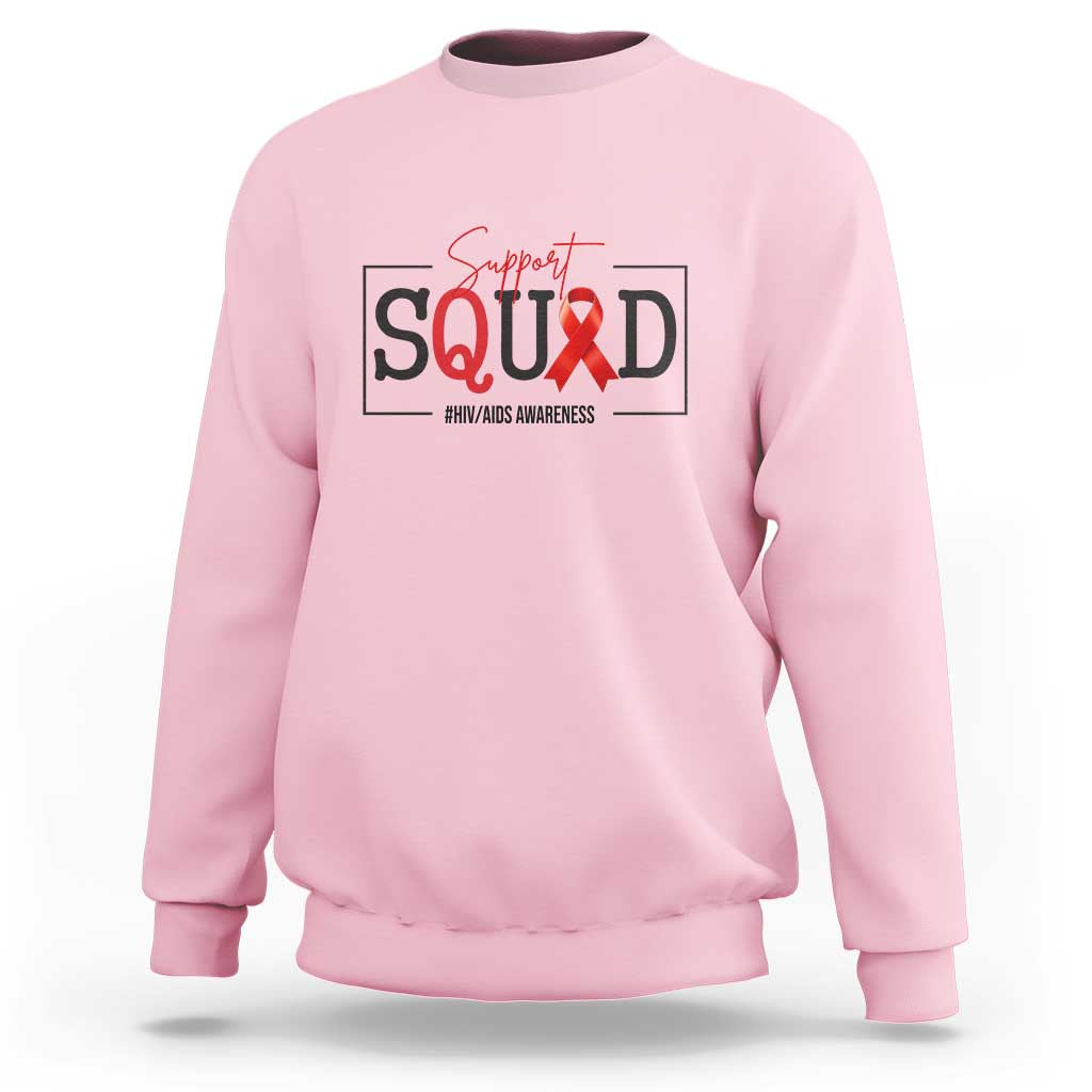 Support Squad Red Ribbon HIV AIDS Awareness Month Gift Sweatshirt - Wonder Print Shop