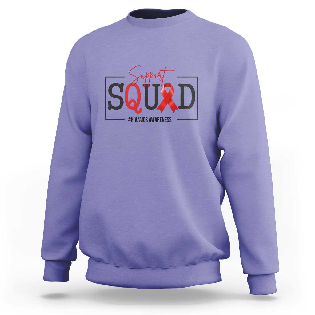 Support Squad Red Ribbon HIV AIDS Awareness Month Gift Sweatshirt - Wonder Print Shop