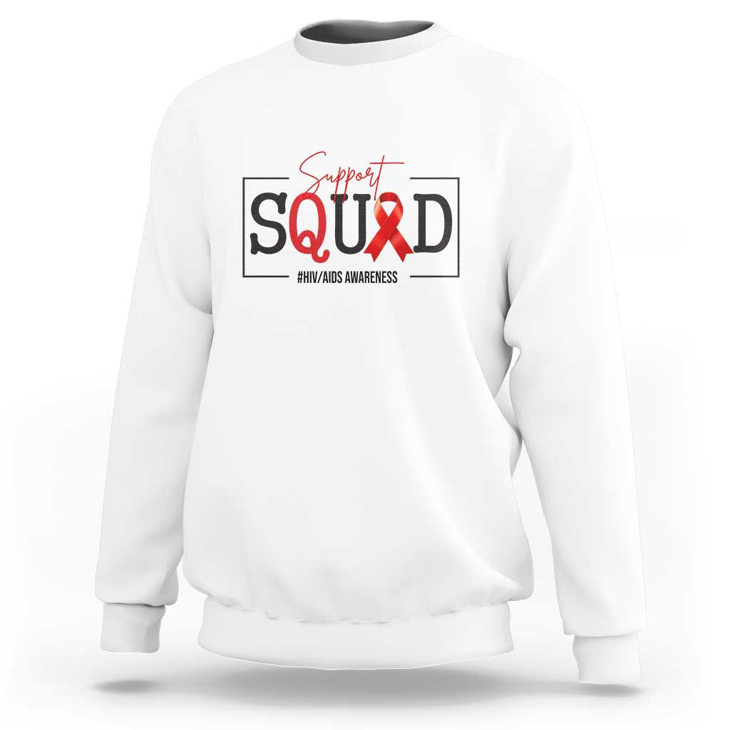 Support Squad Red Ribbon HIV AIDS Awareness Month Gift Sweatshirt - Wonder Print Shop