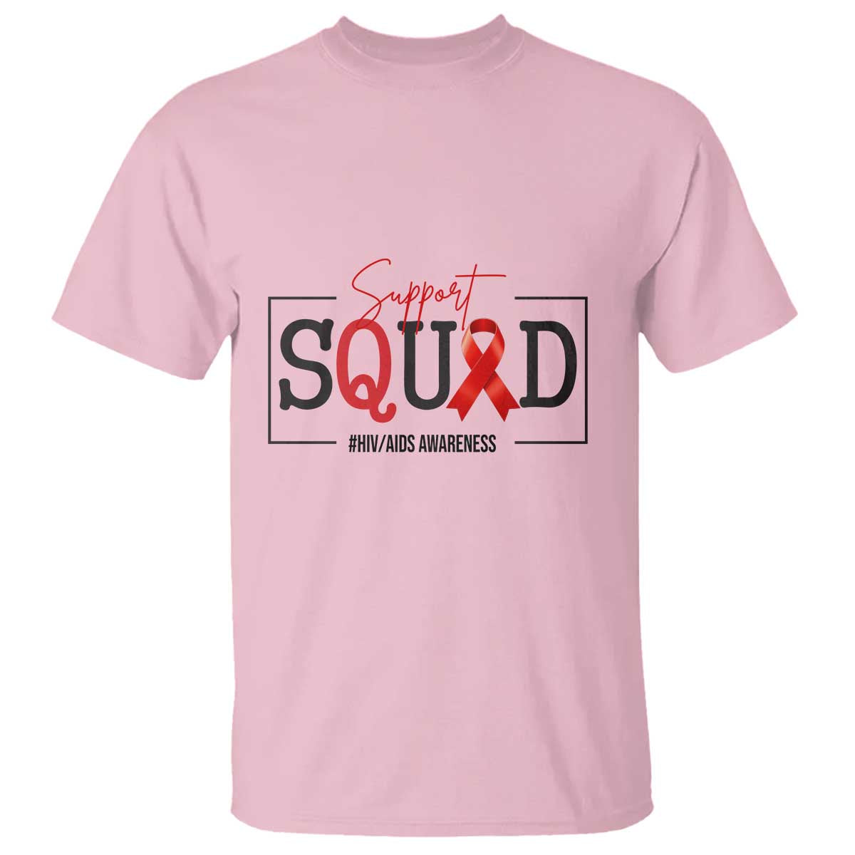 Support Squad Red Ribbon HIV AIDS Awareness Month Gift T Shirt - Wonder Print Shop