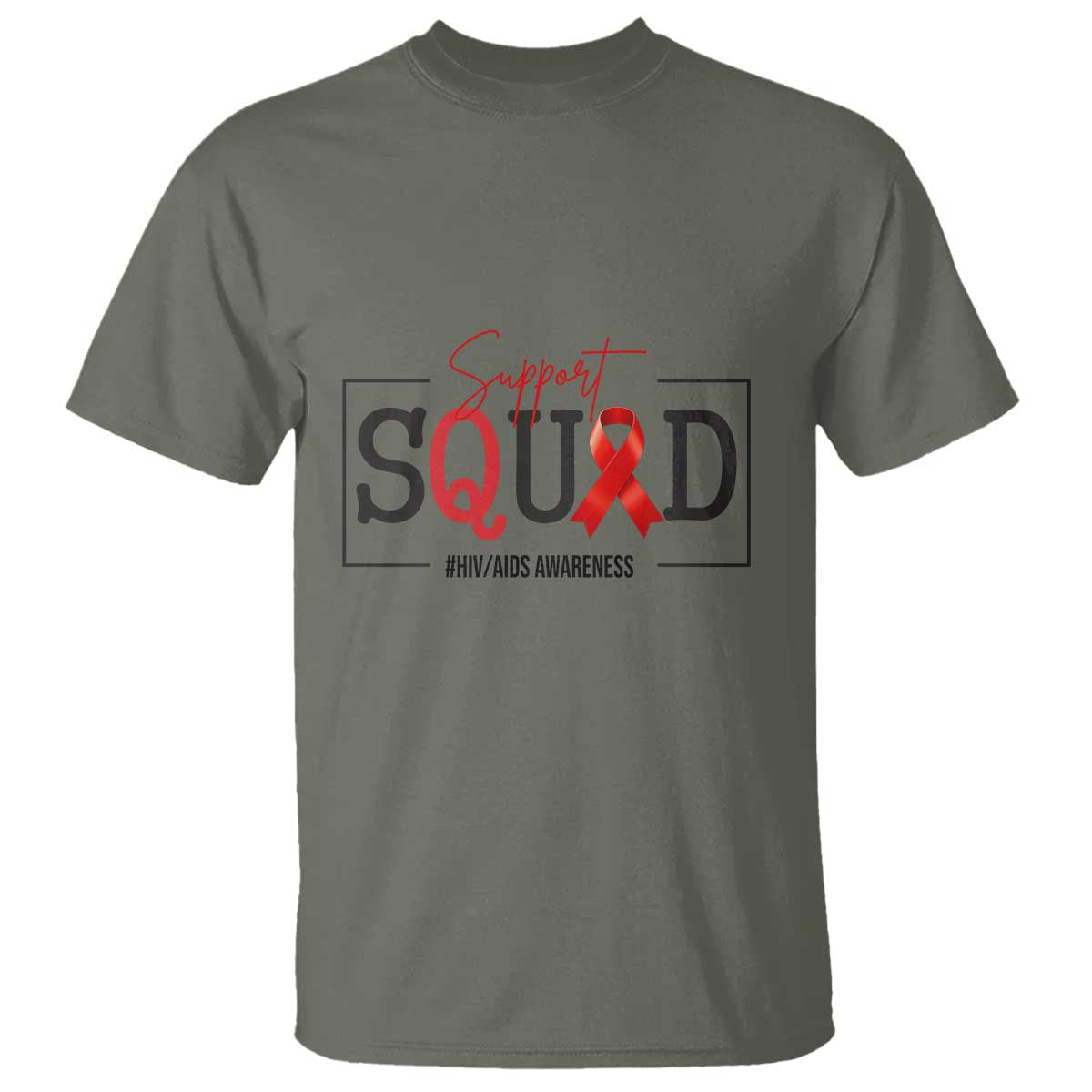 Support Squad Red Ribbon HIV AIDS Awareness Month Gift T Shirt - Wonder Print Shop