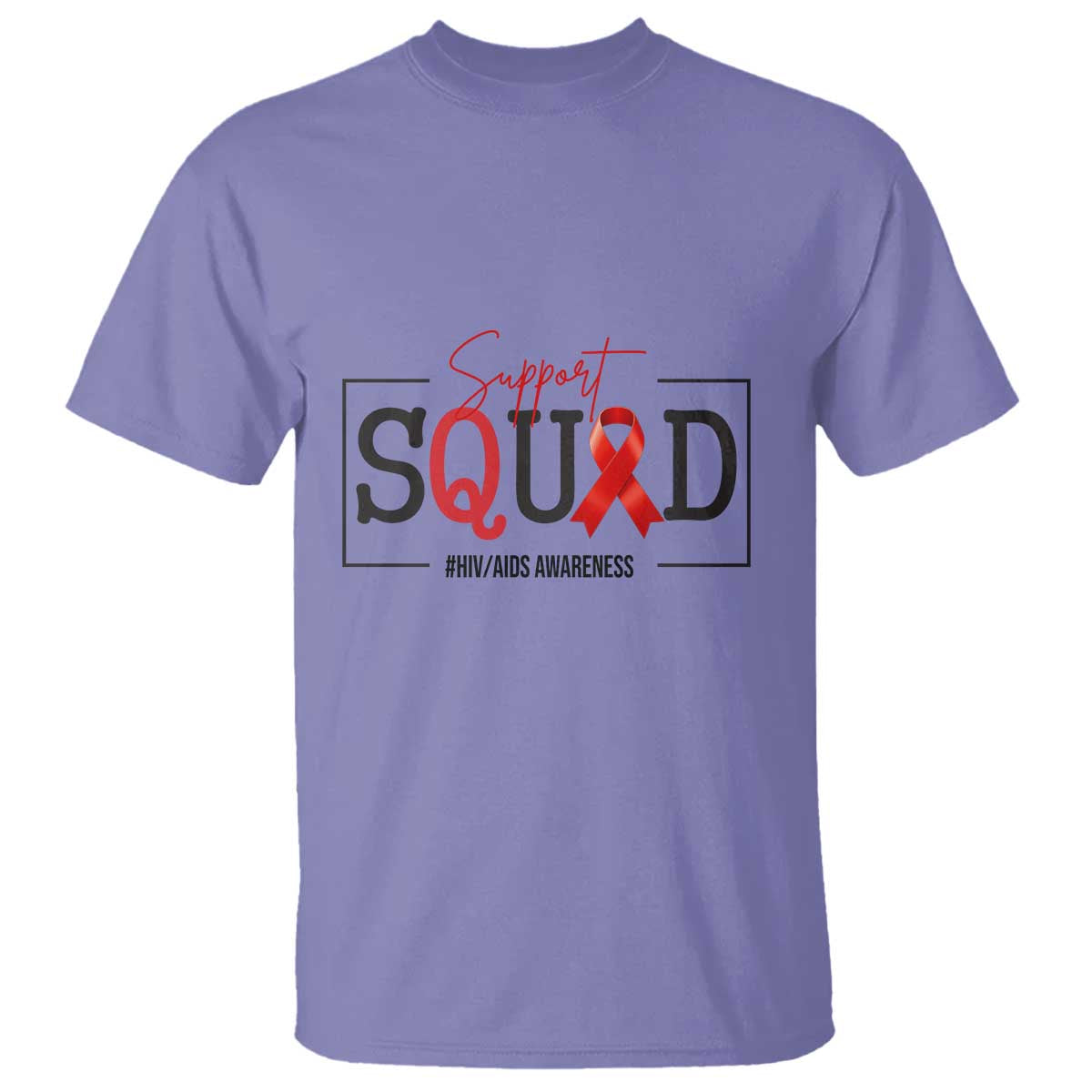 Support Squad Red Ribbon HIV AIDS Awareness Month Gift T Shirt - Wonder Print Shop