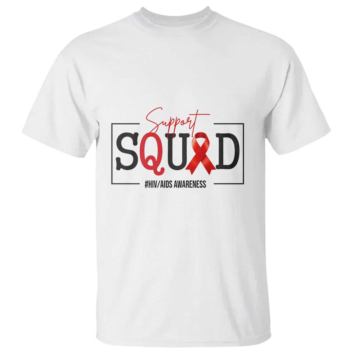 Support Squad Red Ribbon HIV AIDS Awareness Month Gift T Shirt - Wonder Print Shop