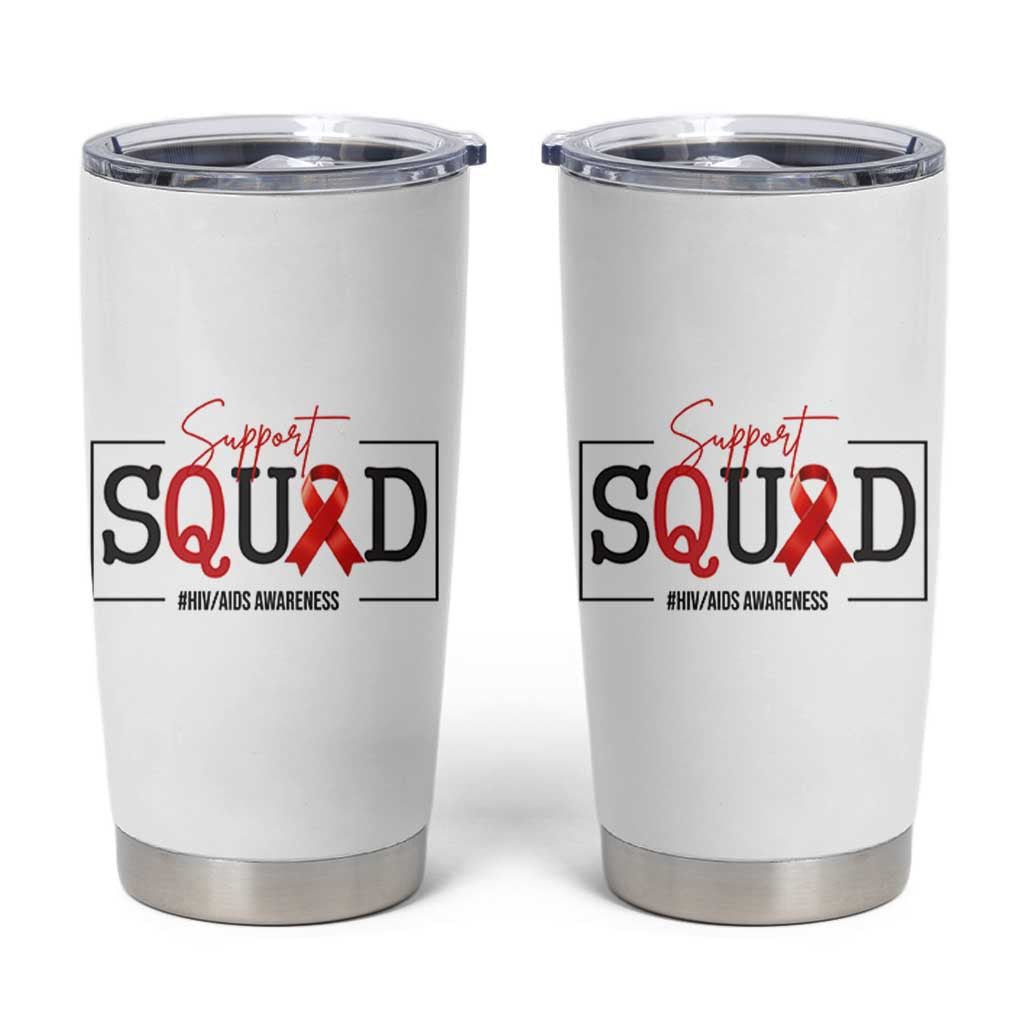 Support Squad Red Ribbon HIV AIDS Awareness Month Gift Tumbler Cup - Wonder Print Shop