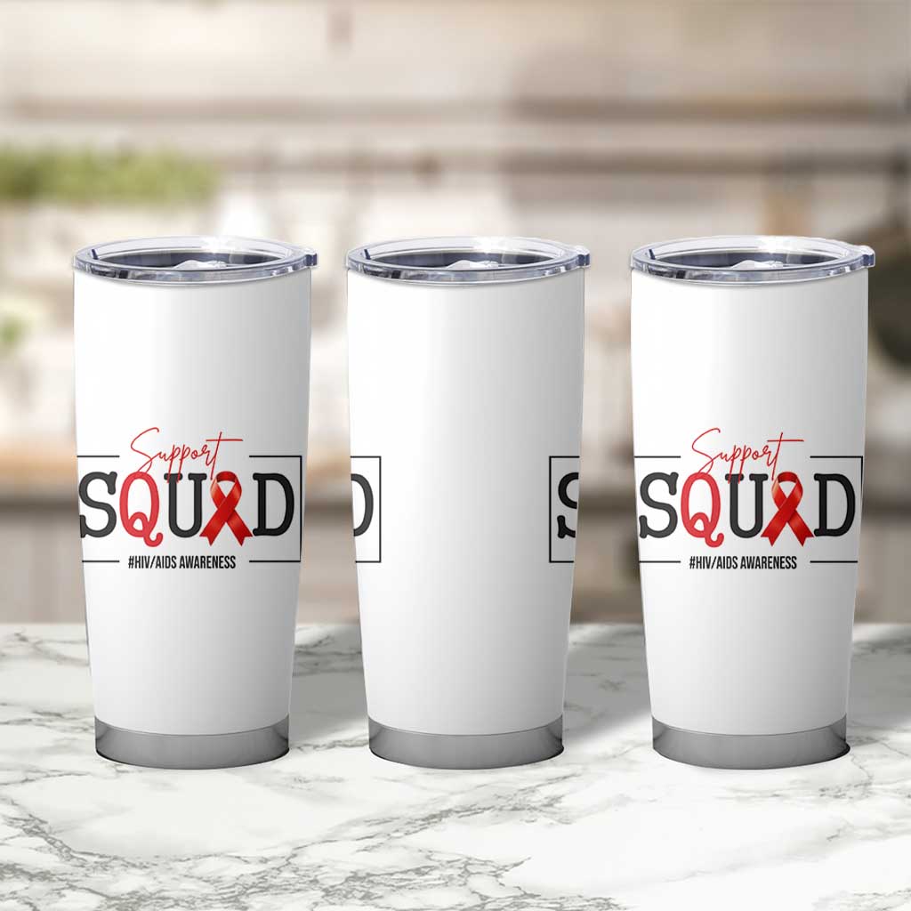 Support Squad Red Ribbon HIV AIDS Awareness Month Gift Tumbler Cup - Wonder Print Shop