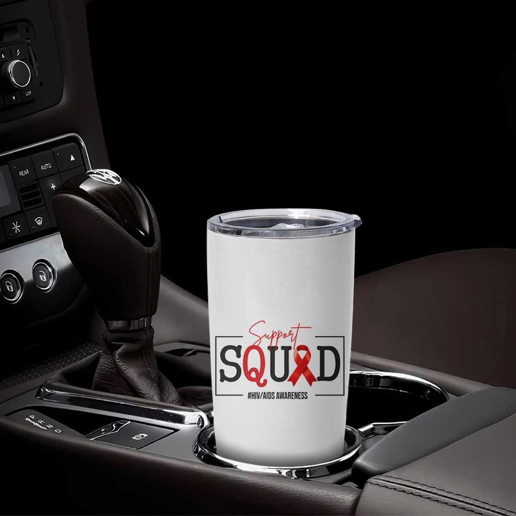 Support Squad Red Ribbon HIV AIDS Awareness Month Gift Tumbler Cup - Wonder Print Shop