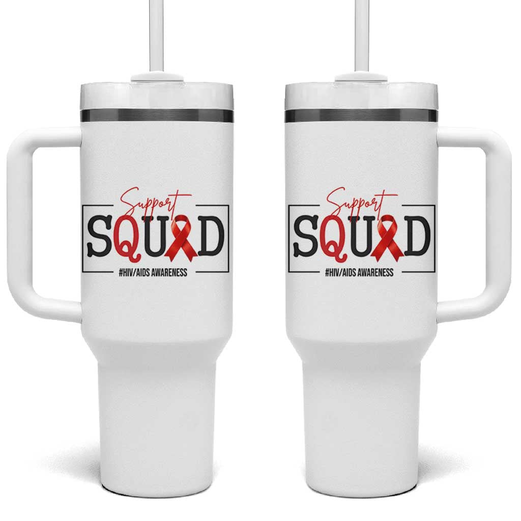 Support Squad Red Ribbon HIV AIDS Awareness Month Gift Tumbler With Handle - Wonder Print Shop