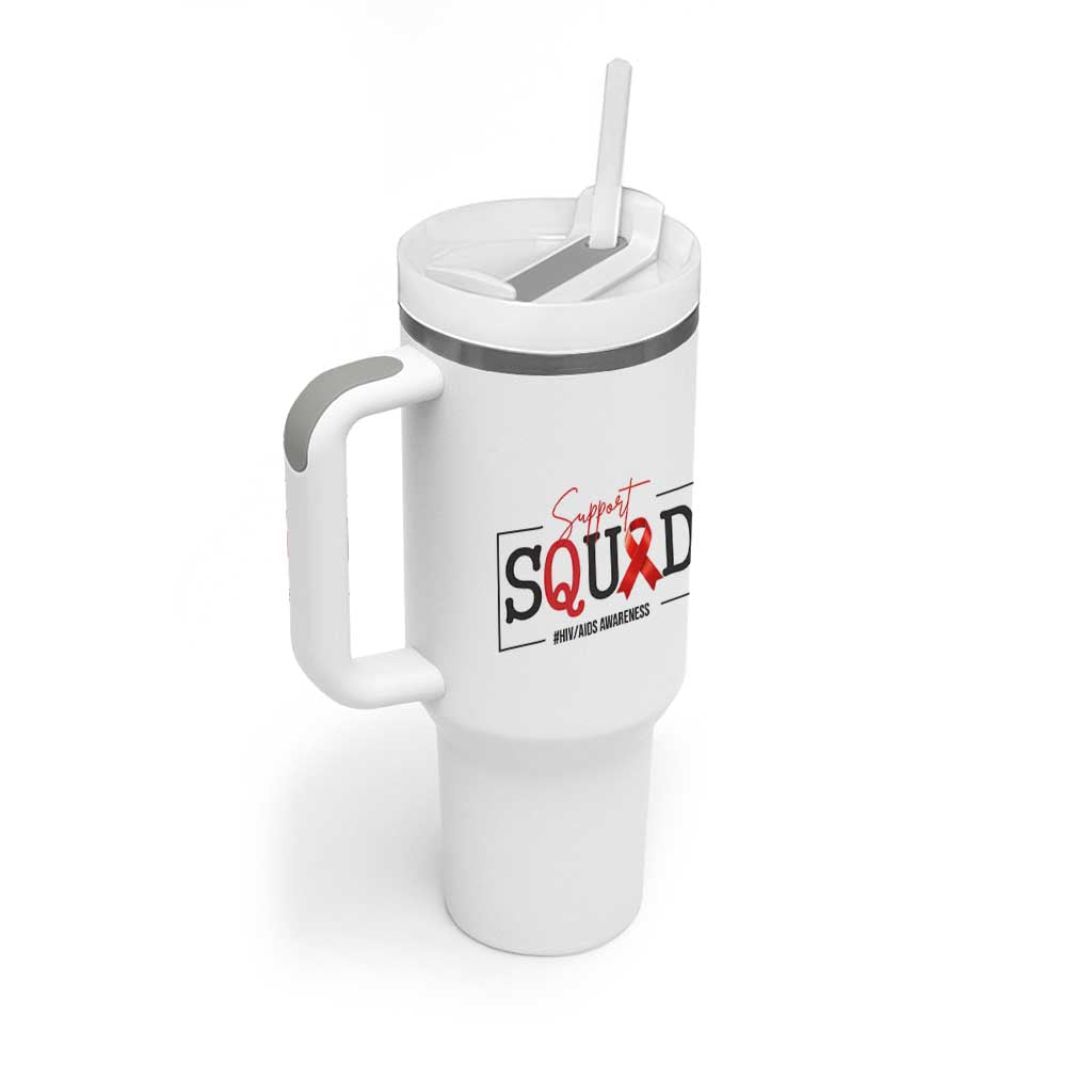 Support Squad Red Ribbon HIV AIDS Awareness Month Gift Tumbler With Handle - Wonder Print Shop