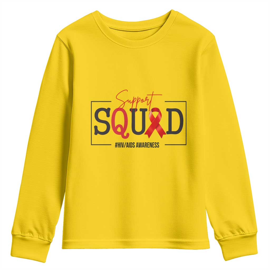 Support Squad Red Ribbon HIV AIDS Awareness Month Gift Youth Sweatshirt - Wonder Print Shop